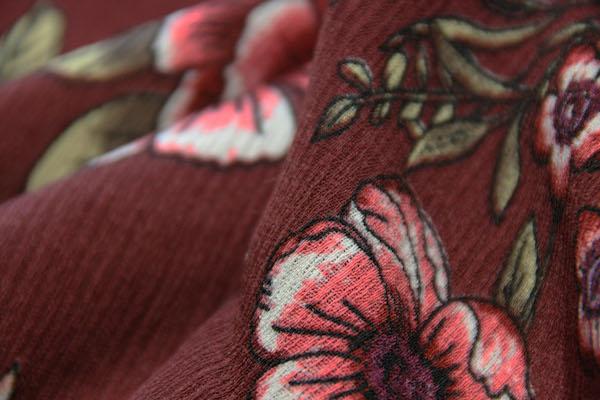 Large Floral Rayon Crepe – Burgundy 1 Large Floral Rayon Crepe - Burgundy