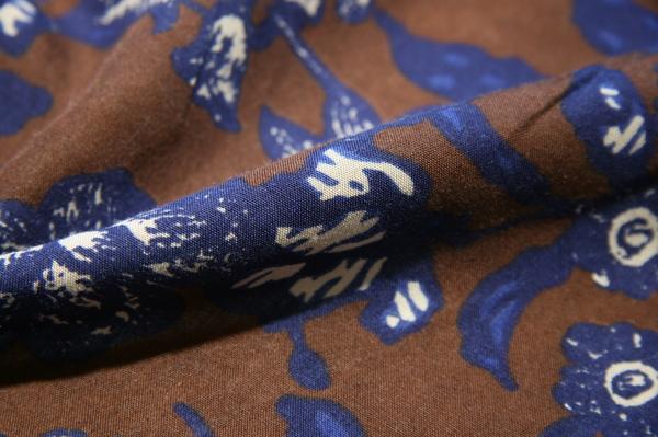 Large Brown & Navy Floral Rayon 1 Large Brown & Navy Floral Rayon