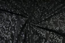 Flocked Black Floral Stretch Denim