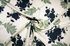 Large Navy & Sage Floral Lightweight Twill